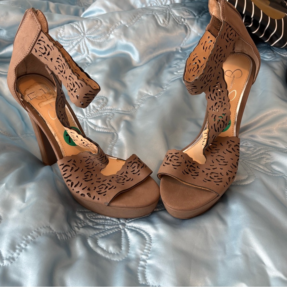 Jessica Simpson Brown Perforated High Heels